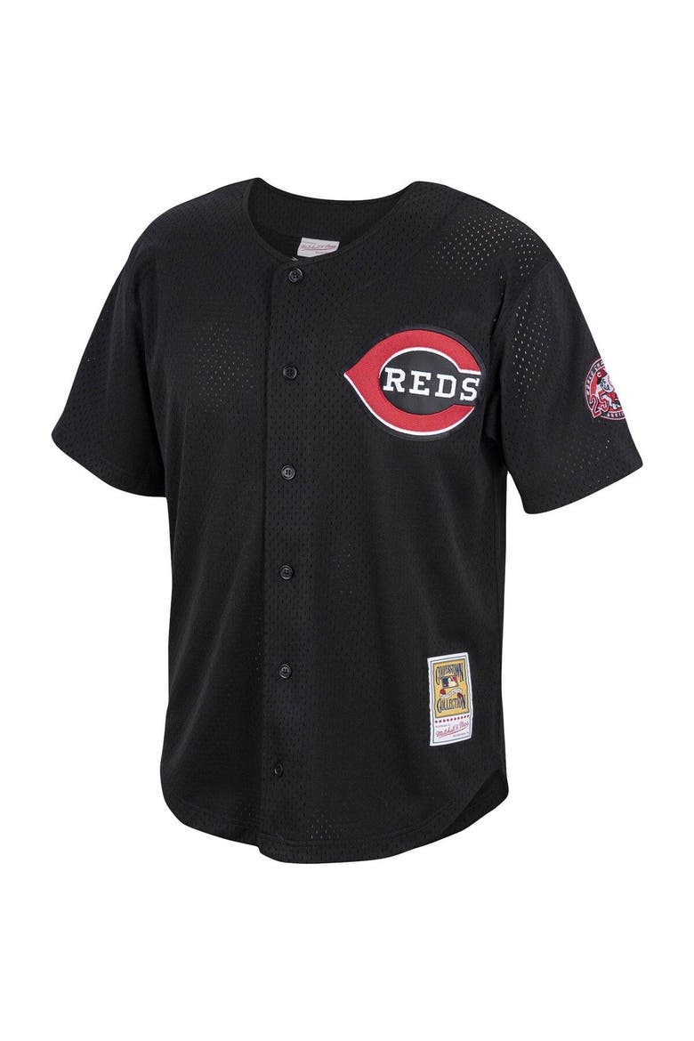 Men's Mitchell & Ness Ken Griffey Jr. Black Cincinnati Reds Cooperstown Collection Mesh Batting Practice Button-Up Jersey, Alternate, color, Black