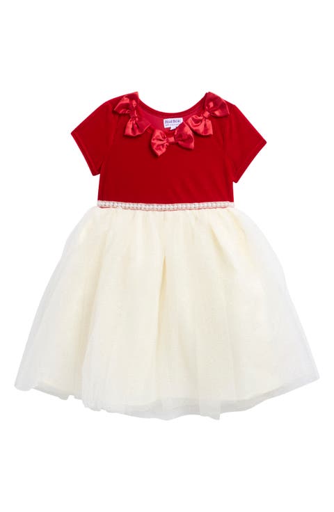 Kids' Bow Embellished Mixed Media Party Dress (Toddler & Little Kid)