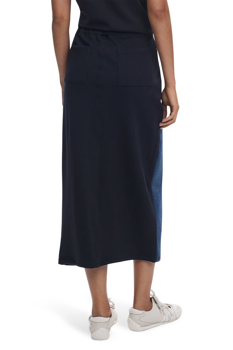 Mixed Media Denim Midi Skirt, Alternate, color, MEDIUM BLUE