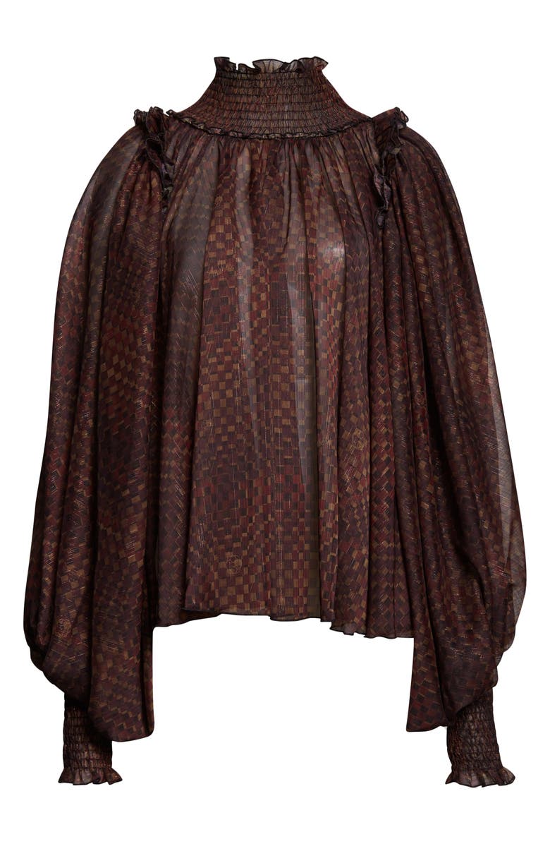 Siedrés Serena Metallic Stripe Geo Print Chiffon Top, Main, color, Brown Multi