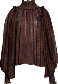 Siedrés Serena Metallic Stripe Geo Print Chiffon Top