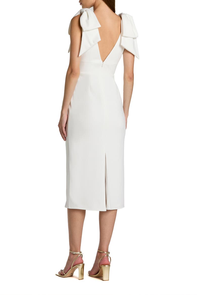 Bow Strap Crepe Fitted Midi Dress, Alternate, color, Ivory