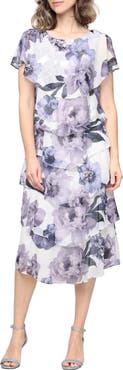 SL FASHIONS Floral Ruffle Tier Chiffon Midi Dress