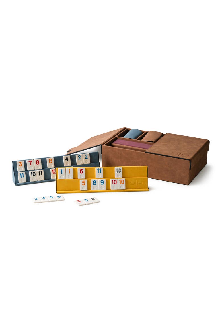 Rummikub Set with Faux Leather Box, Main, color, BROWN