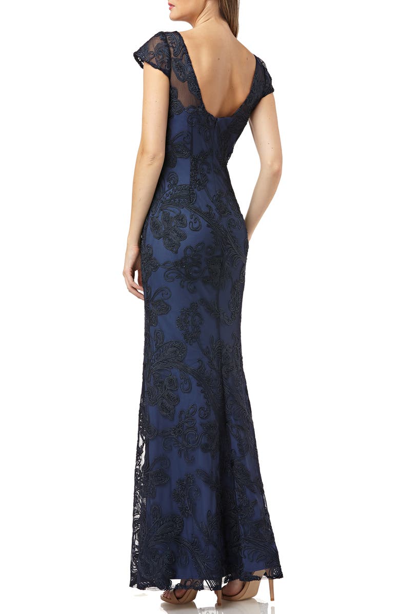 JS Collections Soutache Embroidered V-Neck Trumpet Gown, Alternate, color,