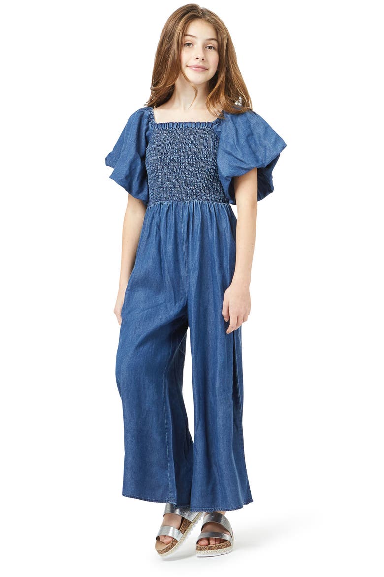 Bubble Smocked Jumpsuit, Main, color, DARK STONE