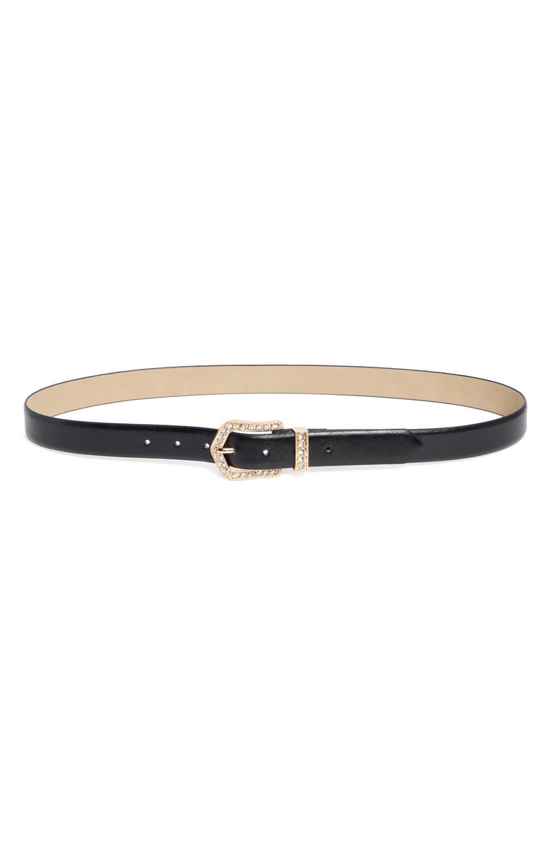 Vince Camuto Crystal Stone Buckle & Loop Faux Leather Belt, Main, color, 