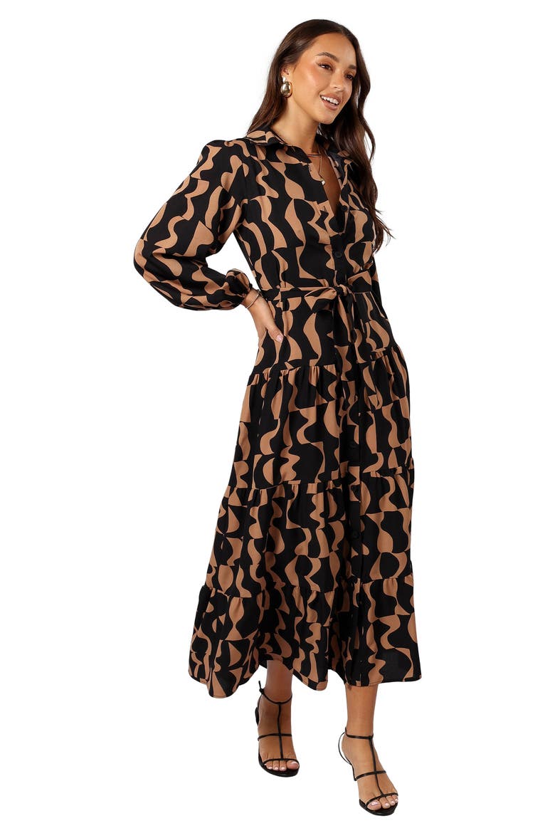 Lincoln Tie Waist Long Sleeve Maxi Dress, Alternate, color, BLACK/ BEIGE