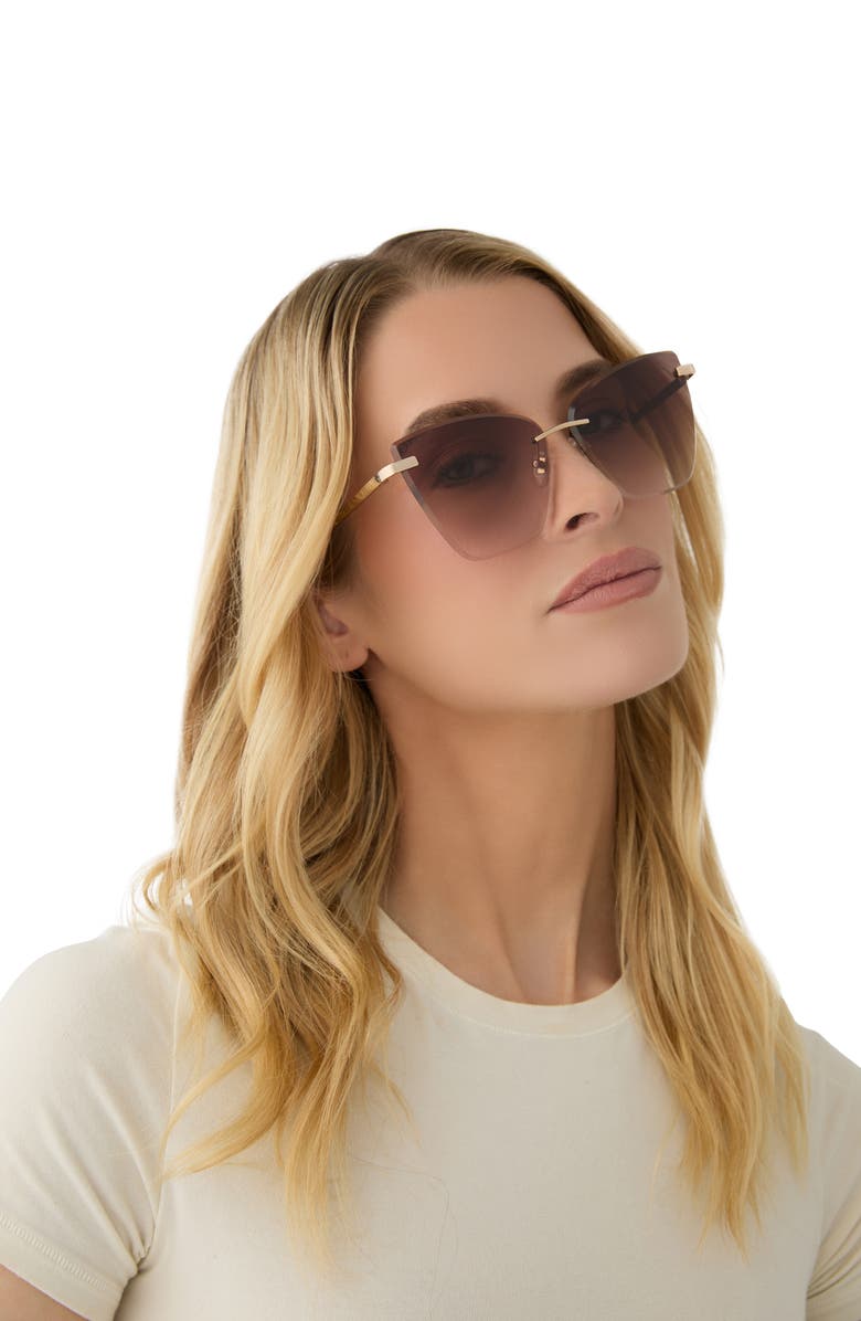 DIFF Becky V 63mm Oversize Gradient Cat Eye Sunglasses, Alternate, color, Gold / Brown Gradient