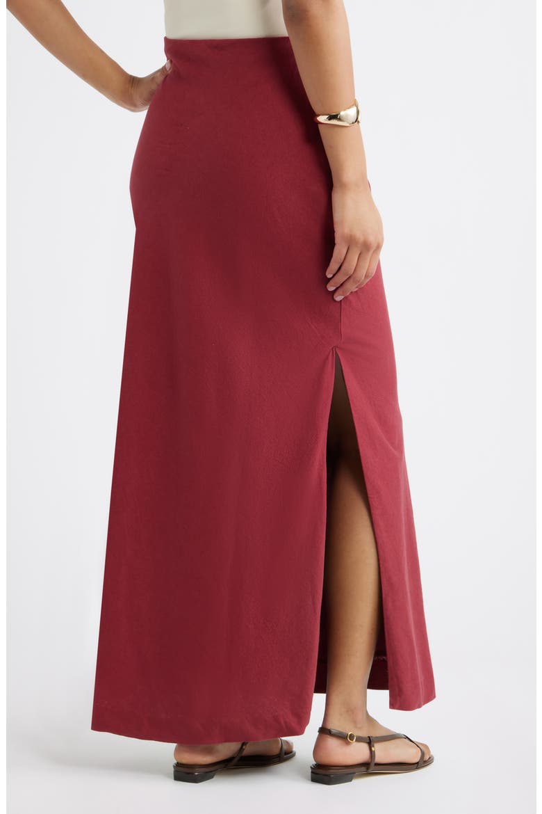 Linen Blend Column Maxi Skirt, Alternate, color, RED RUBY