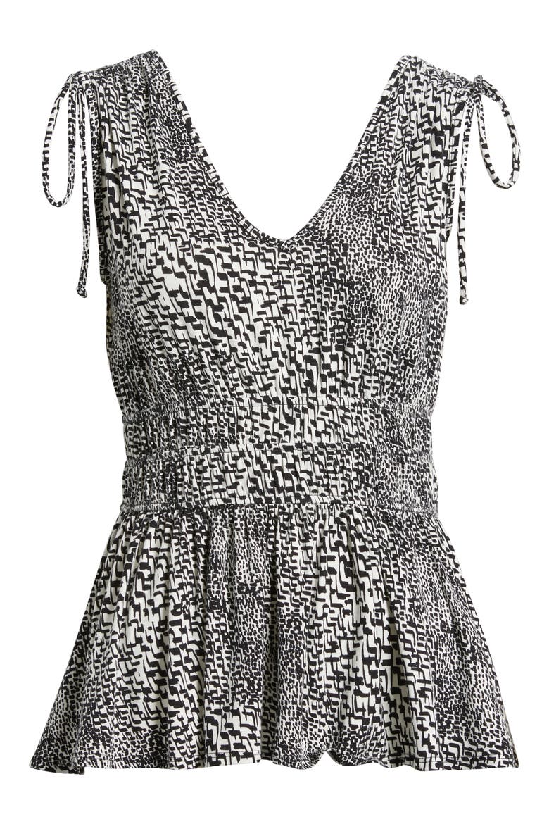 Printed Peplum Jersey Top, Alternate, color, IVORY/ BLACK