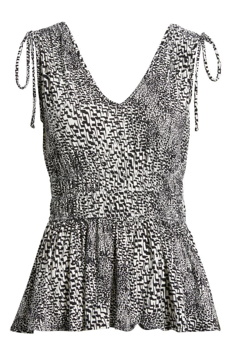 Loveappella Printed Peplum Jersey Top, Alternate, color, Ivory/ Black
