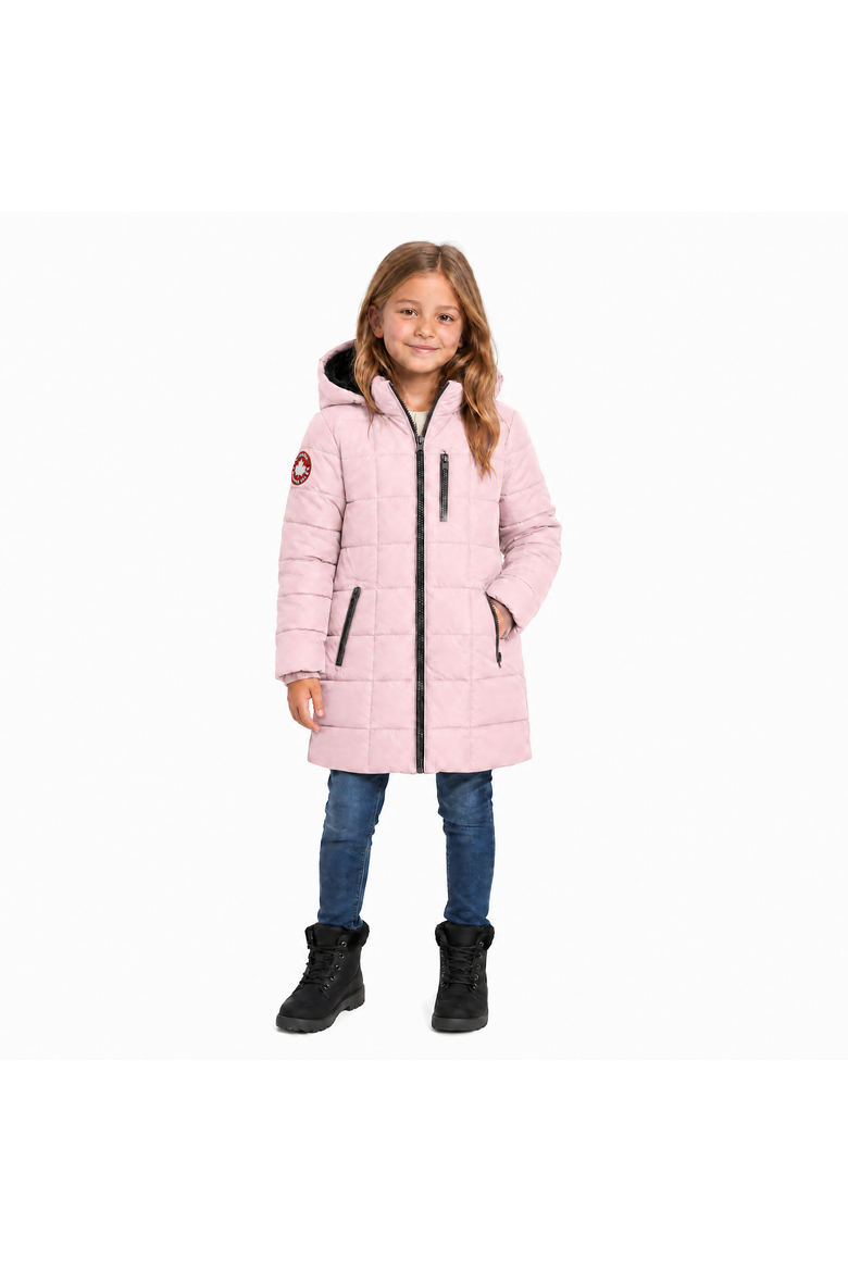 Girls' Faux Fur Lined Hood Quilted Puffer Coat, Main, color, Blush