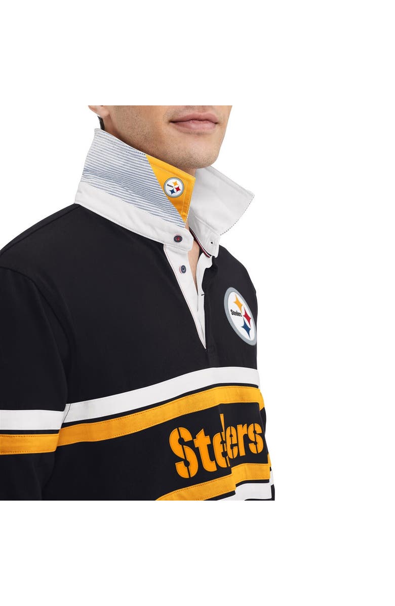 Tommy Hilfiger Men's Tommy Hilfiger Black Pittsburgh Steelers Cory Varsity Rugby Long Sleeve T-Shirt, Alternate, color,