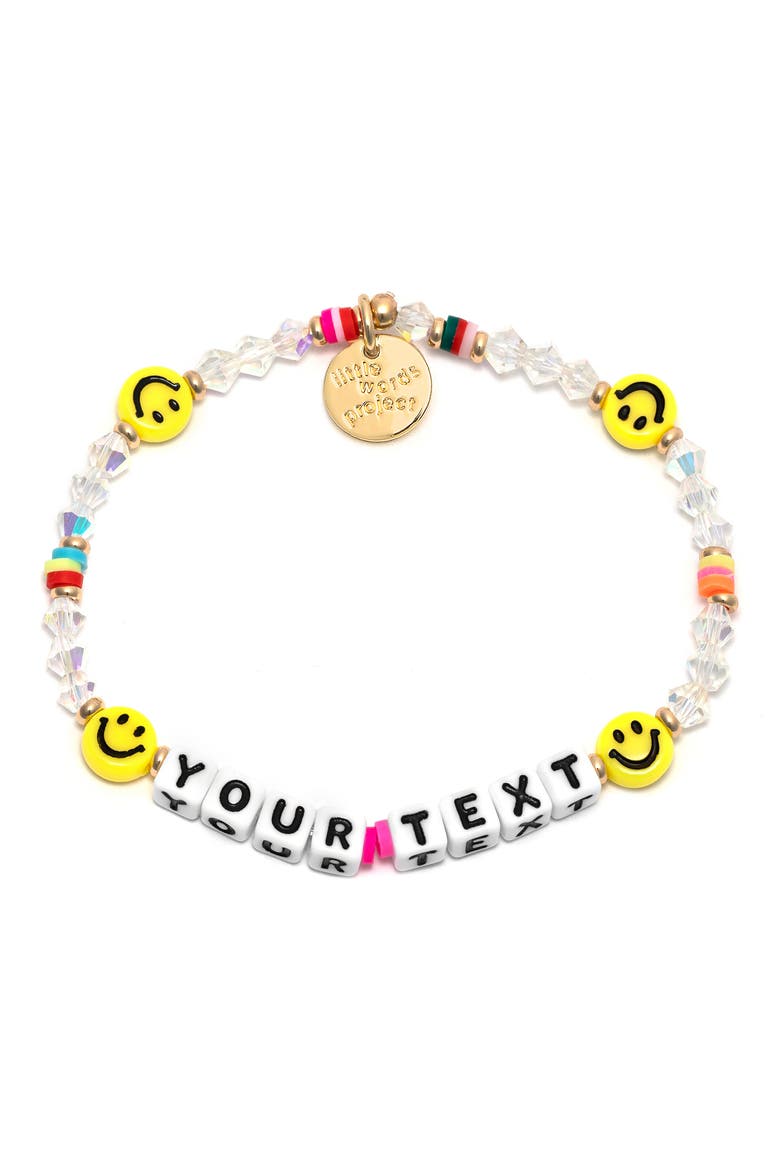Smiley Face Custom Beaded Stretch Bracelet, Main, color, WHITE/ YELLOW MULTI