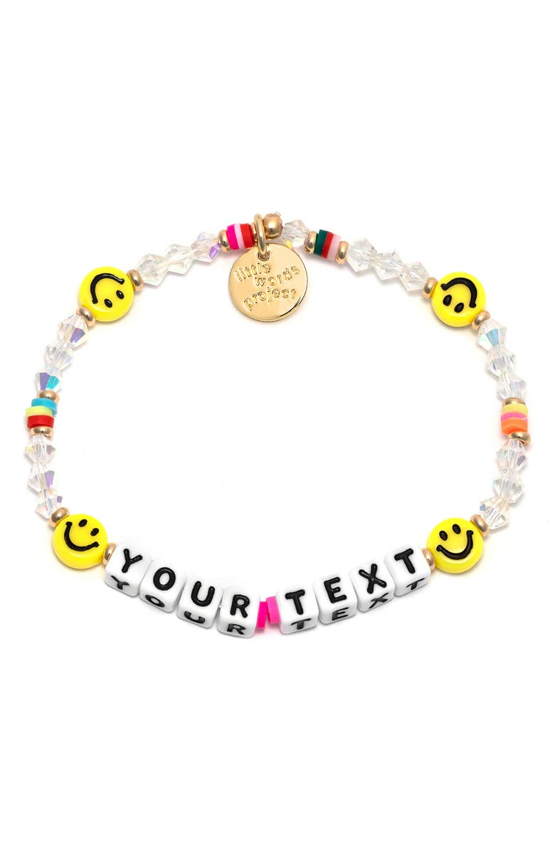 Little Words Project Smiley Face Custom Beaded Stretch Bracelet, Main, color, White/ Yellow Multi