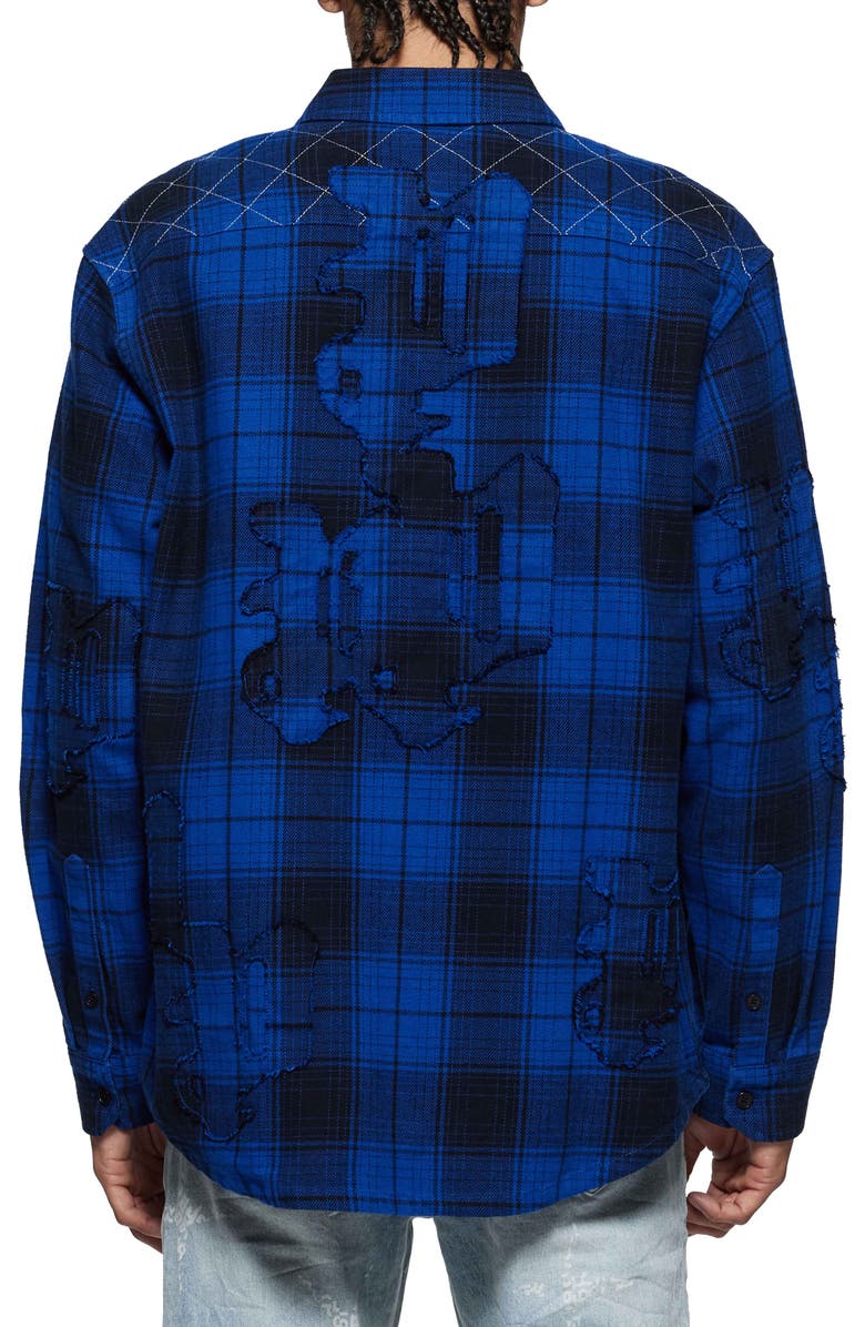 PURPLE BRAND Distressed Plaid Cotton Flannel Button-Up Shirt, Alternate, color, 