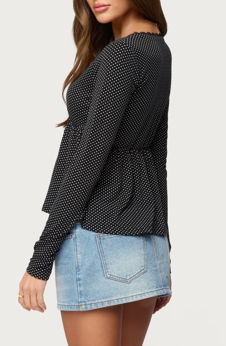EDIKTED Kenzie Polka Dot Lace Trim Babydoll Top, Alternate, color,