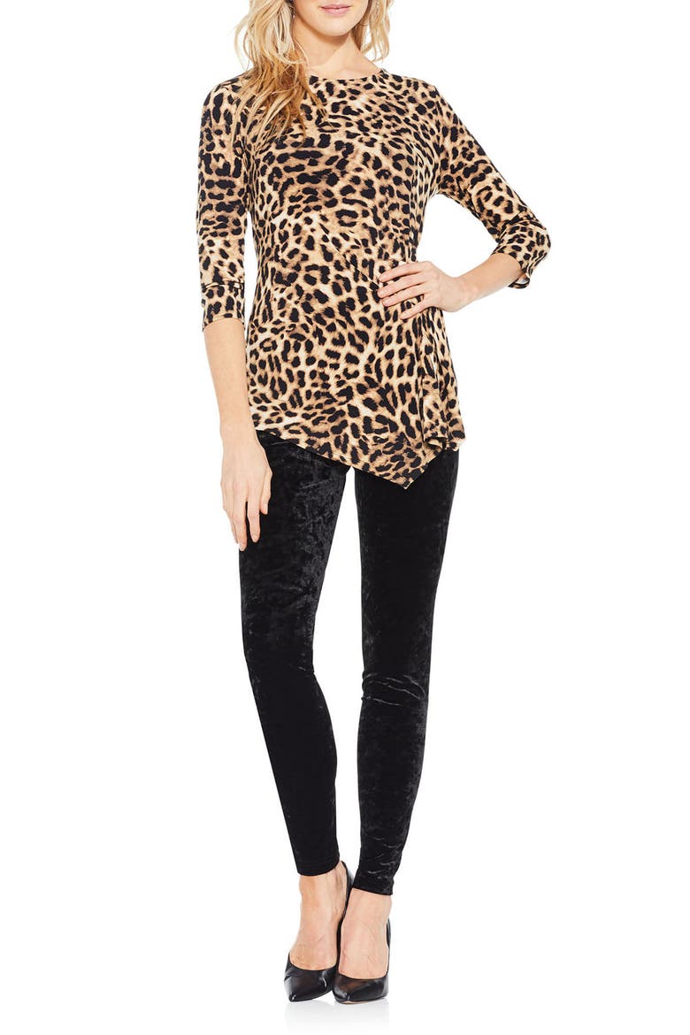 Leopard Print Asymmetrical Hem Top, Main, color, RICH BLACK