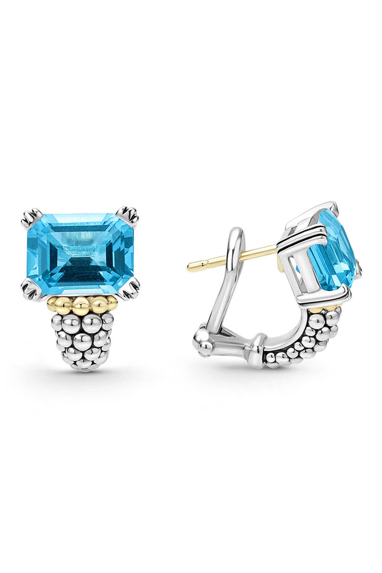 Small Glacier Blue Topaz Half Hoop Earrings, Main, color, SWISS BLUE TOPAZ