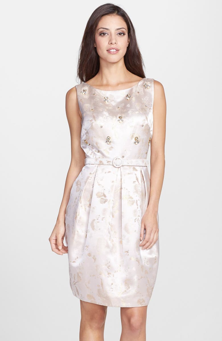 Eliza J Embellished Metallic Jacquard Sheath Dress, Main, color, 