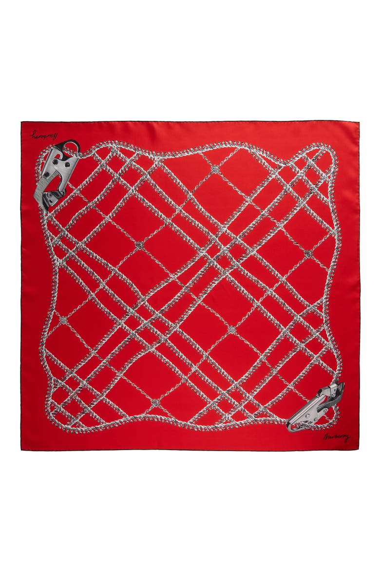 Spear Chain Print Square Silk Scarf, Main, color, PILLAR