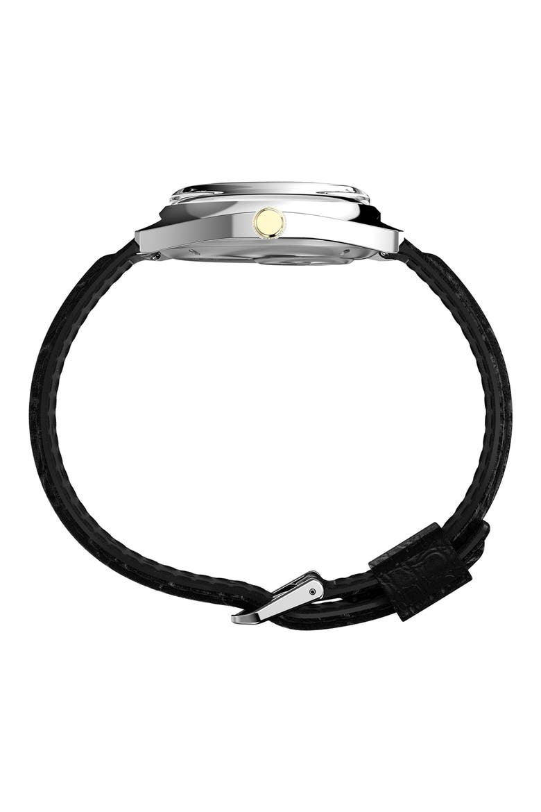 Q Timex 1978 Day/Date Leather Strap Watch, 37.5mm, Alternate, color, BLACK