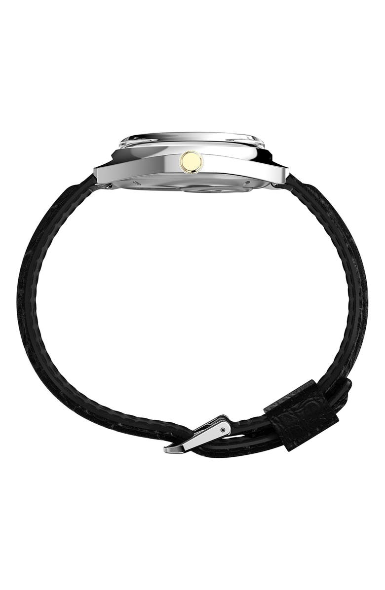 Timex<sup>®</sup> Q Timex 1978 Day/Date Leather Strap Watch, 37.5mm, Alternate, color, Black