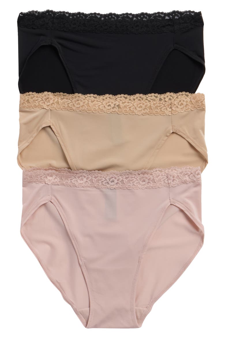 Finishing Touch 3-Pack Lace Trim French Cut Briefs, Main, color, BLACK / CAFE / ROSE