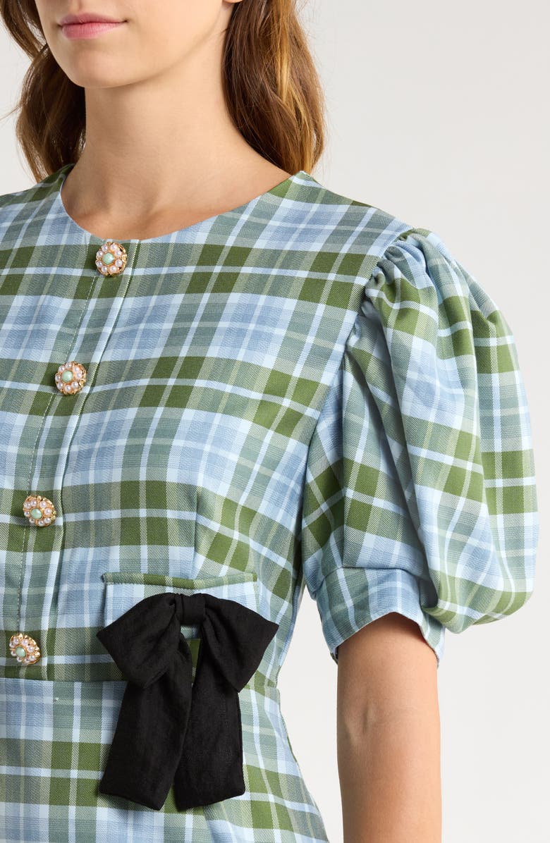 Sister Jane Foyer Check Puff Sleeve Minidress, Alternate, color, Green