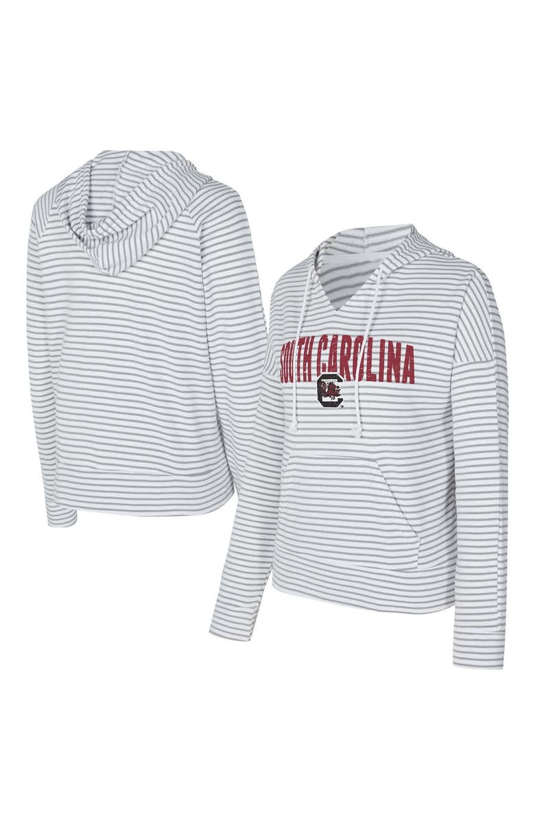 CONCEPTS SPORT Men's Concepts Sport  White/Gray South Carolina Gamecocks French Terry Striped V-Neck Pullover Hoodie, Main, color, White
