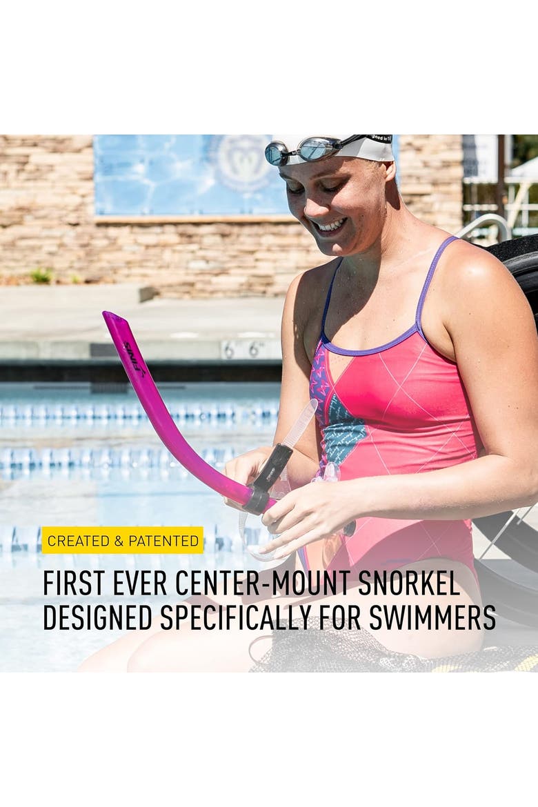 Original Swimmers Snorkel Center Mount Design For Swim Training Adjustable Fit Purge Valve, Alternate, color, Pink