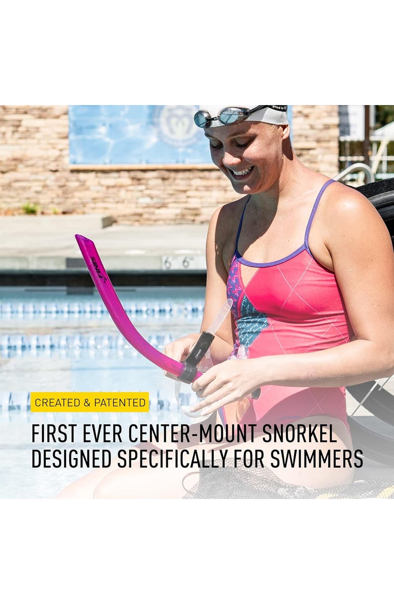 FINIS Original Swimmers Snorkel Center Mount Design For Swim Training Adjustable Fit Purge Valve, Alternate, color, Pink