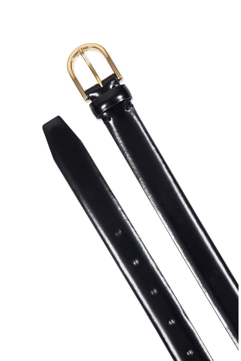 Leather Belt, Alternate, color, BLACK / GOLD