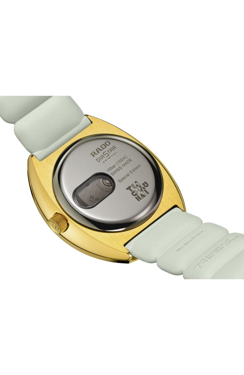 RADO DiaStar Original x Tej Chauhan Automatic Rubber Strap Watch, 38mm, Alternate, color, Gold