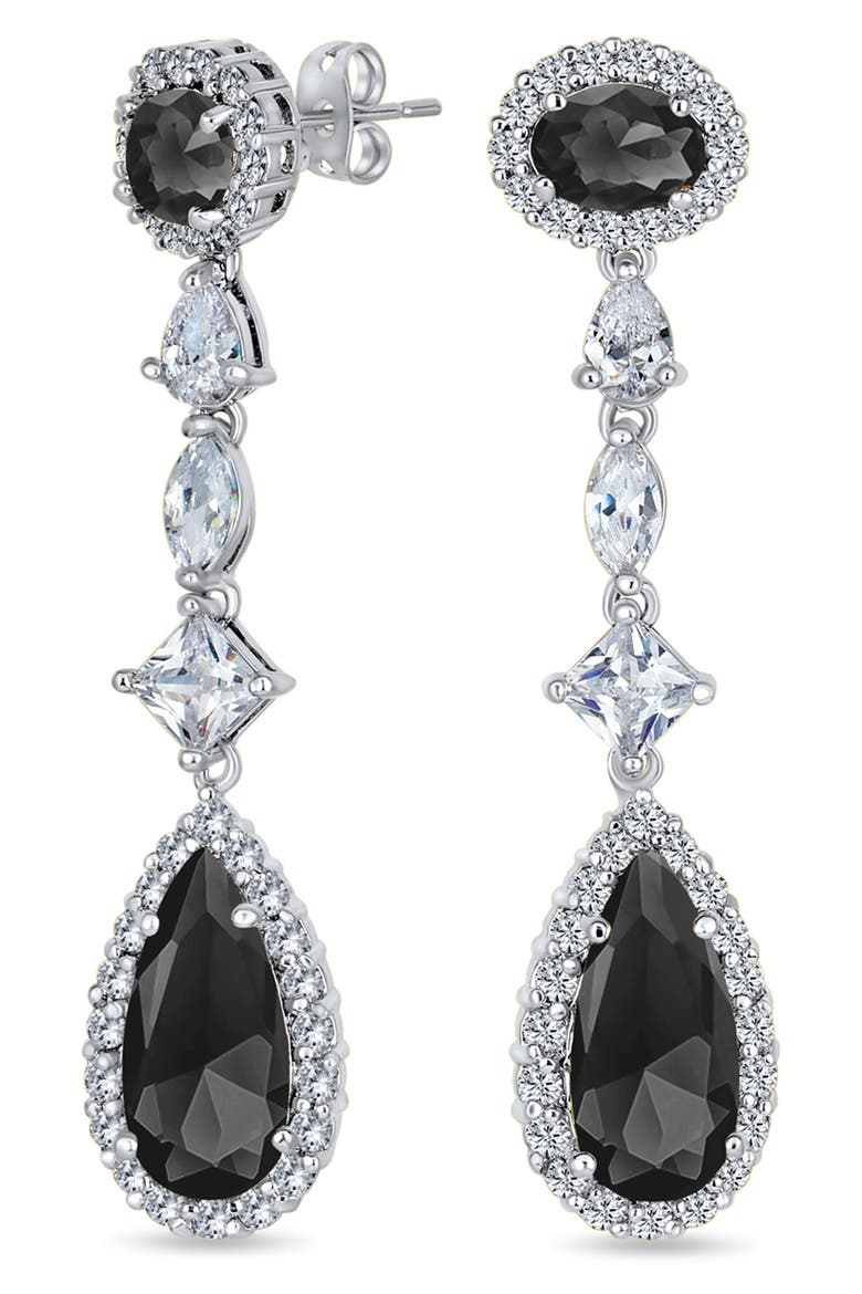 Cubic Zirconia & Crystal Teardrop Linear Earrings, Alternate, color, BLACK
