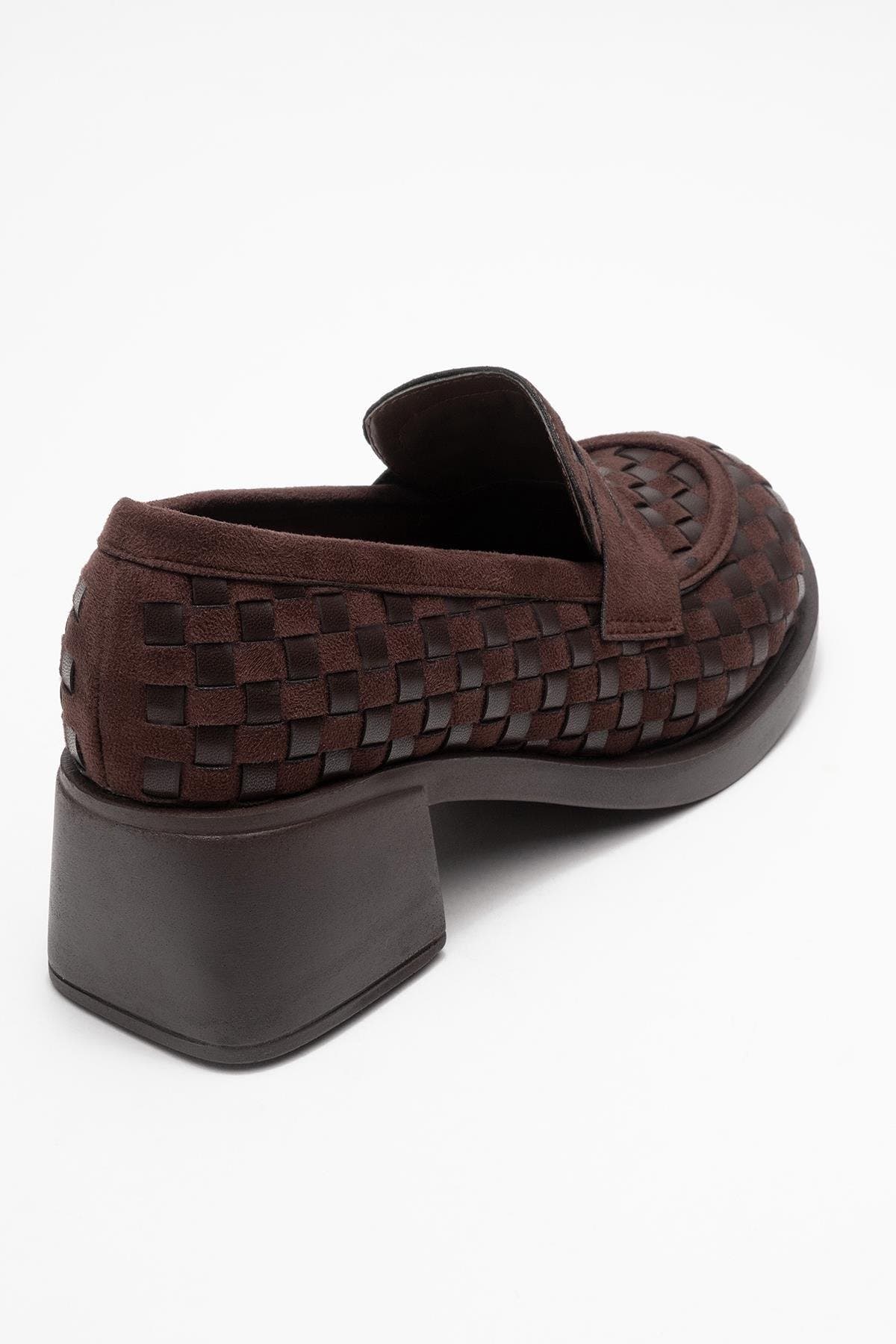 Prologue Shoes Marlon Woven Block Heel Loafer, Alternate, color, Brown Faux Leather