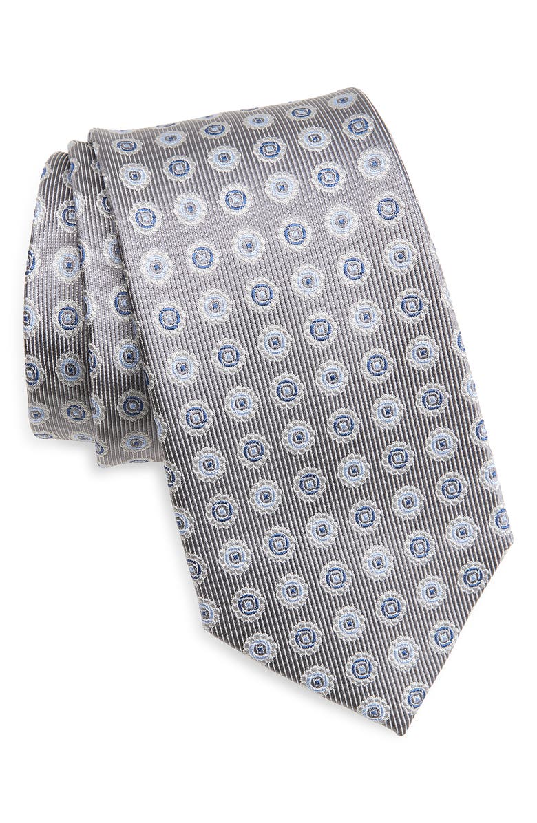 Nordstrom Medallion Jacquard Silk Tie, Main, color, Silver