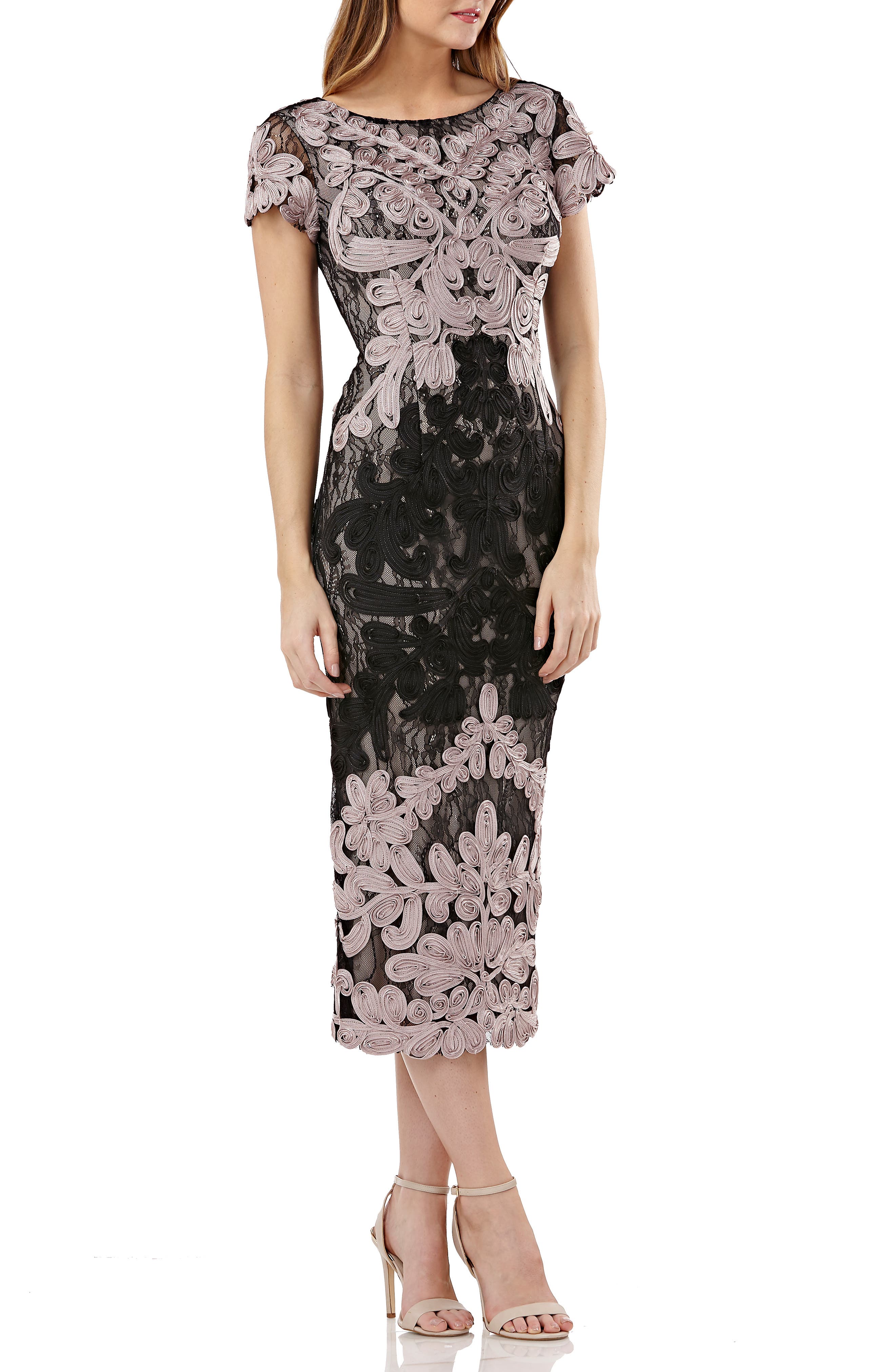 Robe Midi JS Collections En Soutache Bleue - Style Crayon Sans Manches - Taille 8