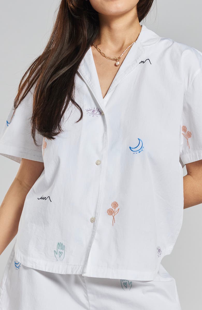 PEACHAUS Telopea Embroidered Ethical-Cotton Pajama Shirt, Main, color, 