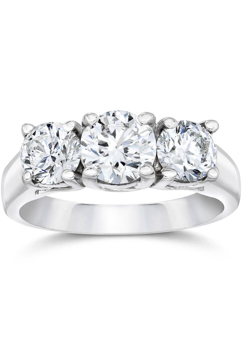 1 3/4Ct Three Stone Round Cut Diamond Engagement Ring 14k Gold Lab Grown, Main, color, 14k White Gold