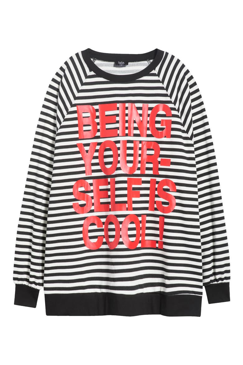 Striped Graphic Sweatshirt, Alternate, color, BLACK AND WHITE STRIPE