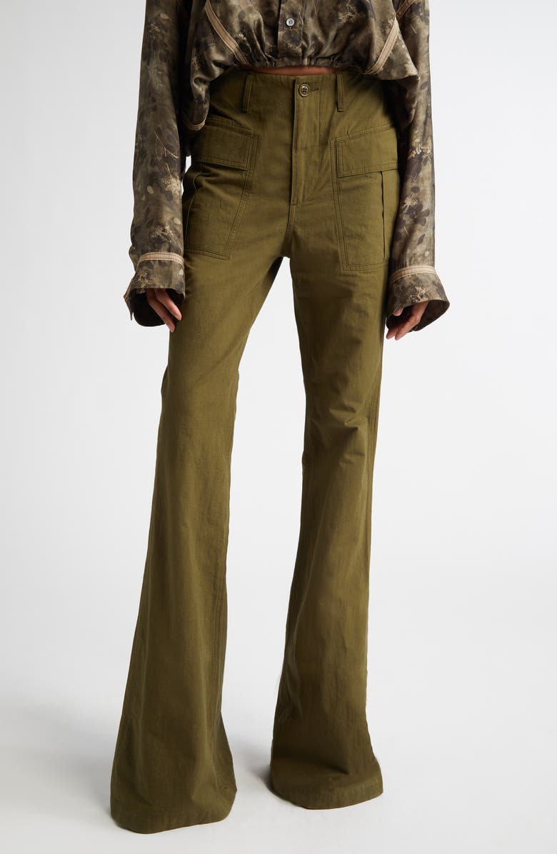 R13 High Rise Cotton & Hemp Flare Leg Pants, Main, color, Olive