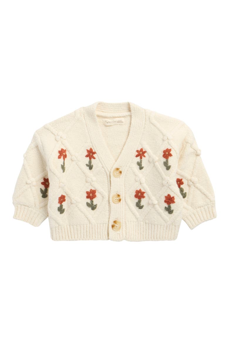 Embroidered Boxy Crop Cardigan, Main, color, WINTER DAISY EMBROIDERY