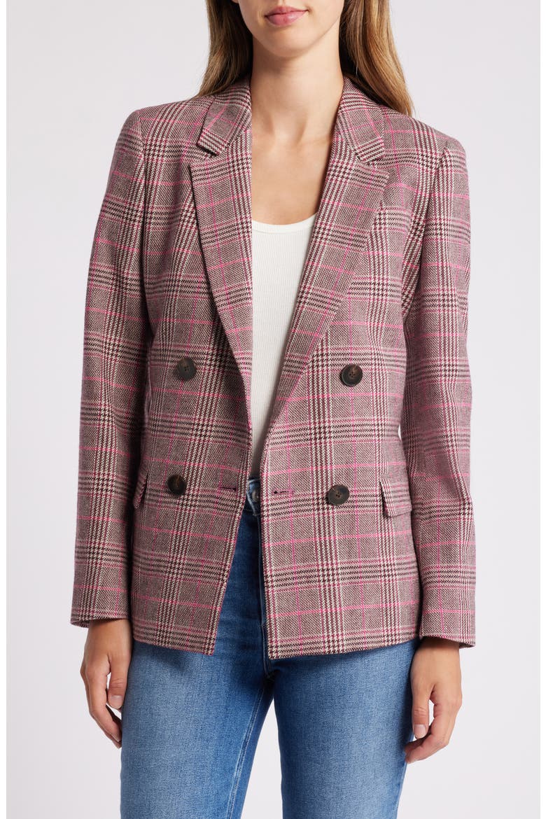 Tori Plaid Double Breasted Blazer, Main, color, PURPLE
