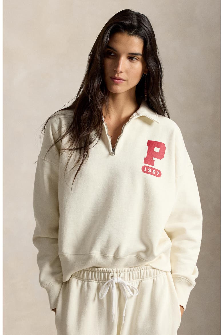 Quarter Zip Graphic Fleece Sweatshirt, Alternate, color, WARM WHITE