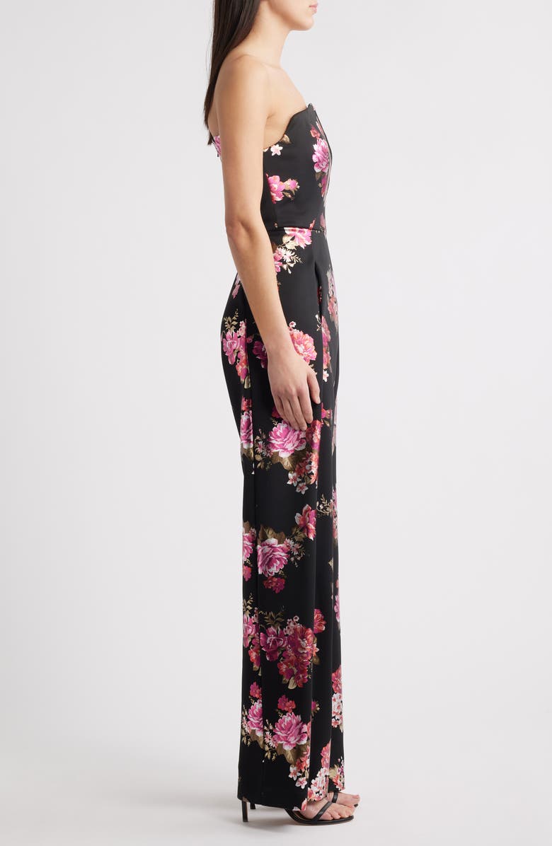 Black Halo Lena Strapless Floral Jumpsuit, Alternate, color, 