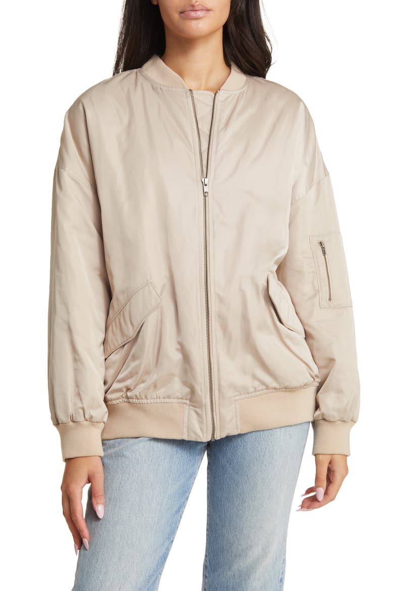 Oversize Bomber Jacket, Alternate, color, TAN OXFORD