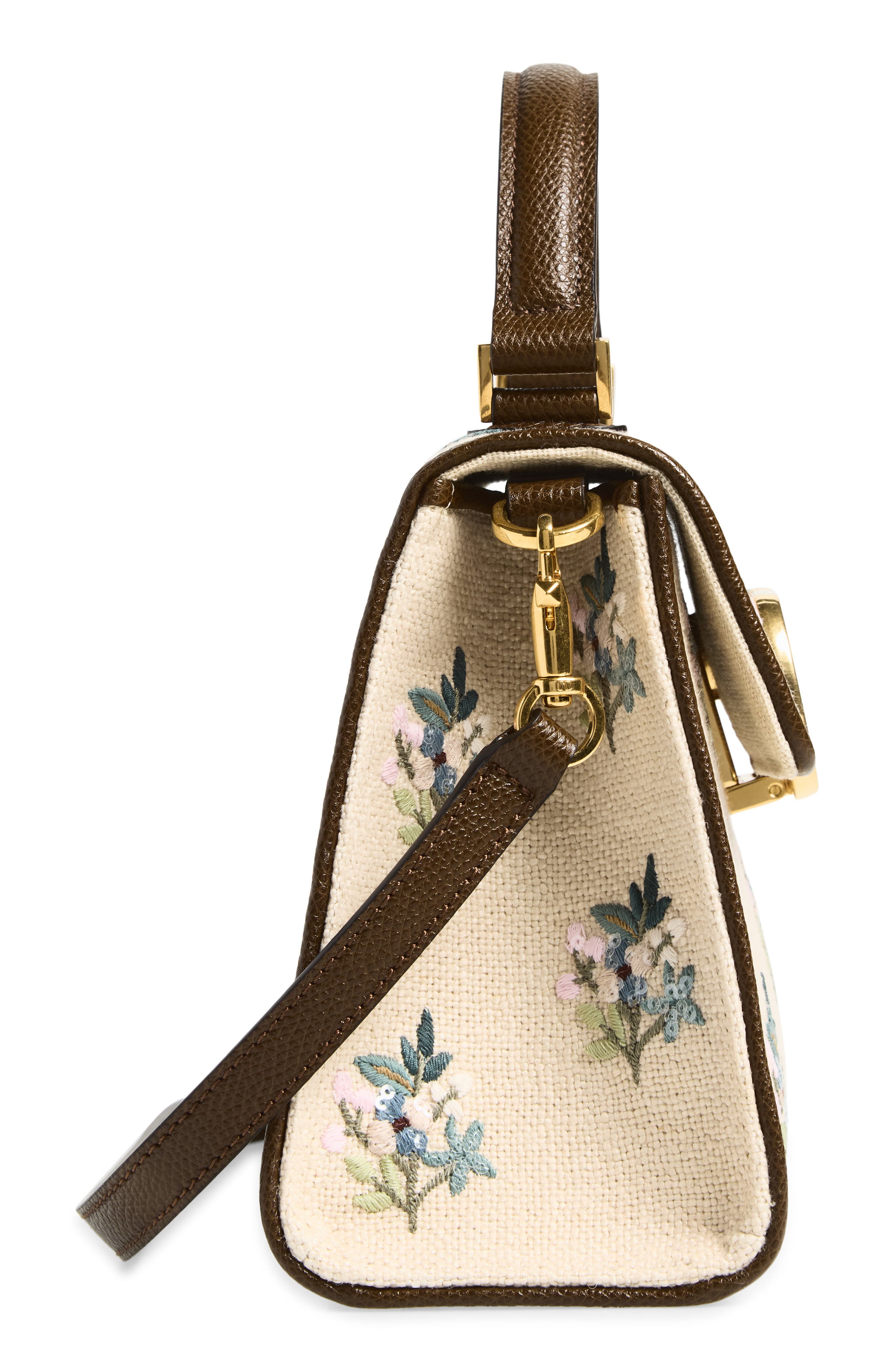 Small VSling Embroidered Linen Top Handle Bag, Alternate, color, BEIGE MULTI