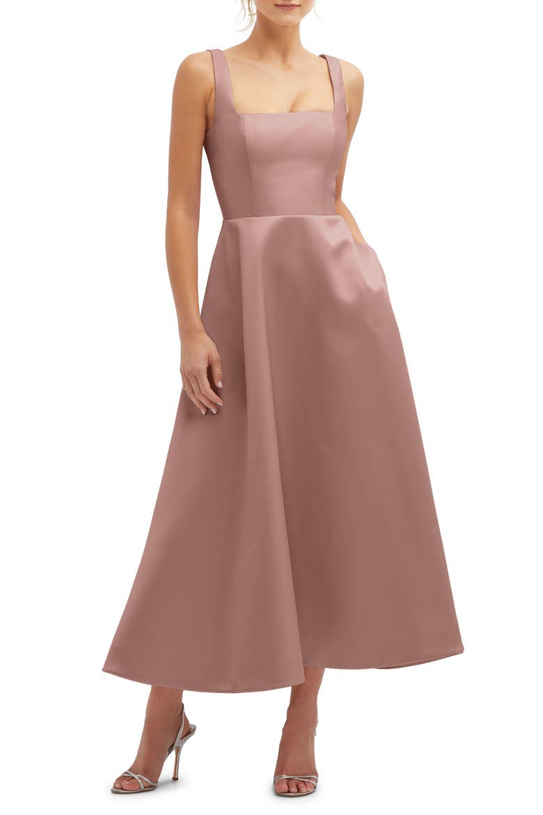 Square Neck Sateen Midi Gown, Main, color, NEU BEIGE